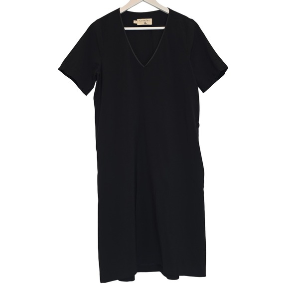 COTELAC Black V Neck Midi Sheath Dress Women's Sz Small Minimalist Career Pocket - Picture 14 of 14